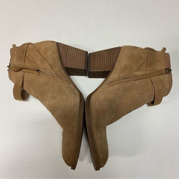 Sam Edelman tan Suede leather MAURINE WESTERN CUTOUT ANKLE BOOTS almond toe 9 - Picture 4 of 13